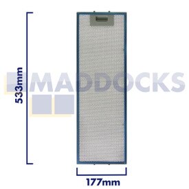 Uniwersalny filtr siatkowy do okapu kuchennego, długość boku uchwytu 177mm, długość boku gładkiego 533mm, pasuje do Elica, Ikea, Whirlpool, Electrolux