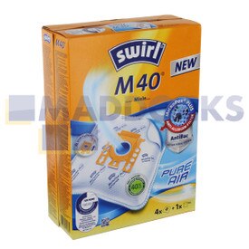 Kompatybilny typ Swirl 'M40' do worków papierowych Miele typu 'GN' (opakowanie 4 + 1 filtr)