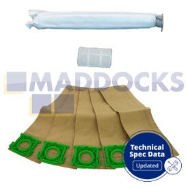 Compatible VB475K for Sebo X, C; Jeyes Sensor; Taski Stealth 1, Ensign SM1/2 Series Paper Bags & Filters Service Box Kit (Pack of 5+2)
