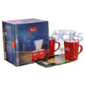 Genuine Original Melitta Filter Set Bundle Containing 2x Porcelain Mugs & 1X4 Premium Clear Plastic Filter Cone