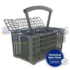 Uniwersalny kosz na sztućce typu „Deluxe” Bosch, Hotpoint, Neff, Siemens, Smeg Uniwersalny ciemnoszary kosz na sztućce ze wzmocnionym uchwytem i pokrywką (240 mm x 135 mm x 125 mm)