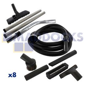 Compatible for Numatic Bulk Packed 8x 'A1 Style' Bagged Tool Kits with High Quality 2.5m Flexible Hose, Synthetic Dusting Brush & 32mm x 270mm Floor Tool Nozzle (1 Box of 8 Kits)
